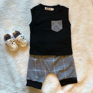 Tank Plaid Pocketed Tee w/ 100% Cotton Joggers